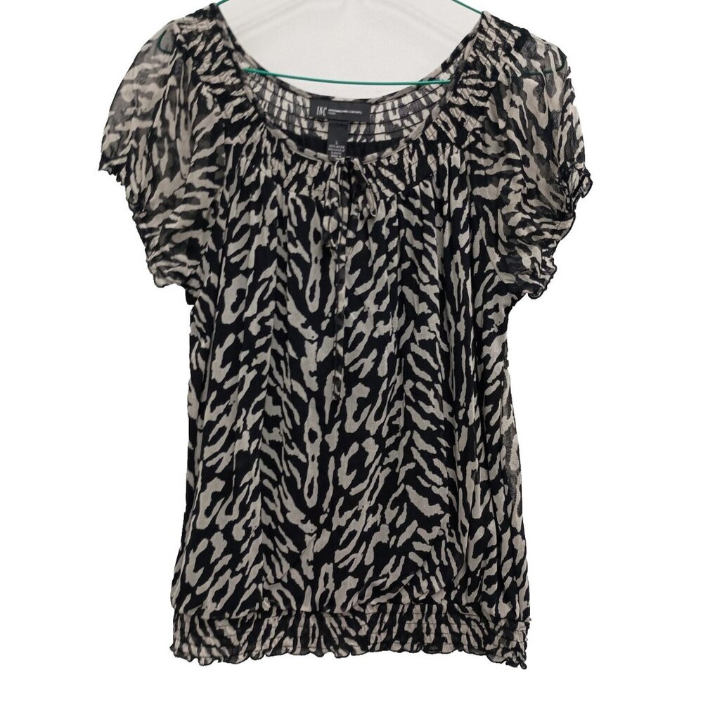 INC International Concepts Womens Top‎ Large Petite Black Printed BOHO Peasant